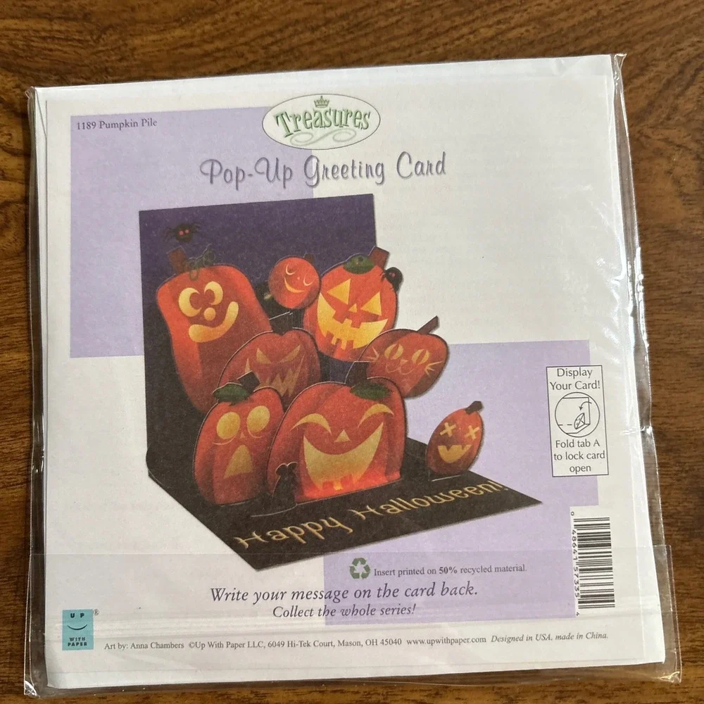 2 Treasures Halloween Pop Up Greeting Cards Pumpkin Candy Treats New‎ Sealed